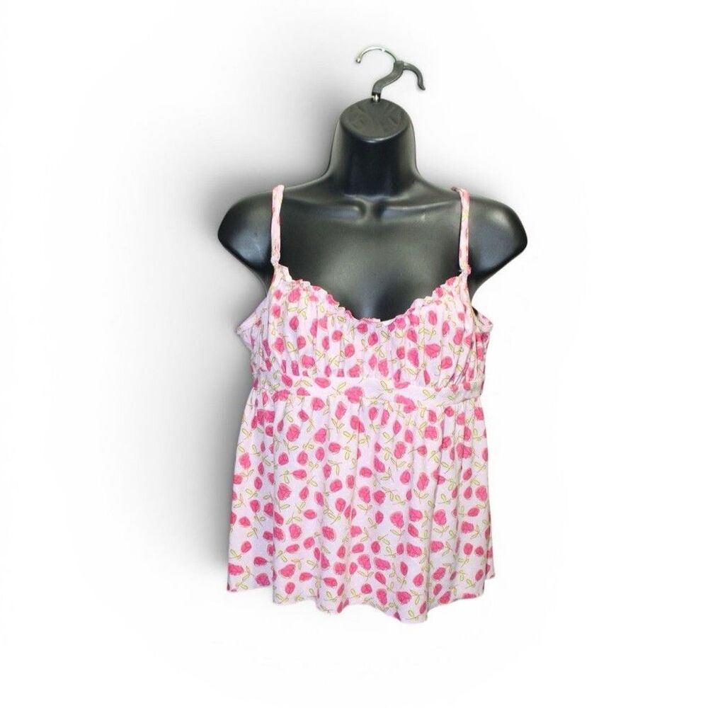 Y2K Floral Babydoll Cami Top Women’s Small Tulip Print Smocked Cottagecore Tank